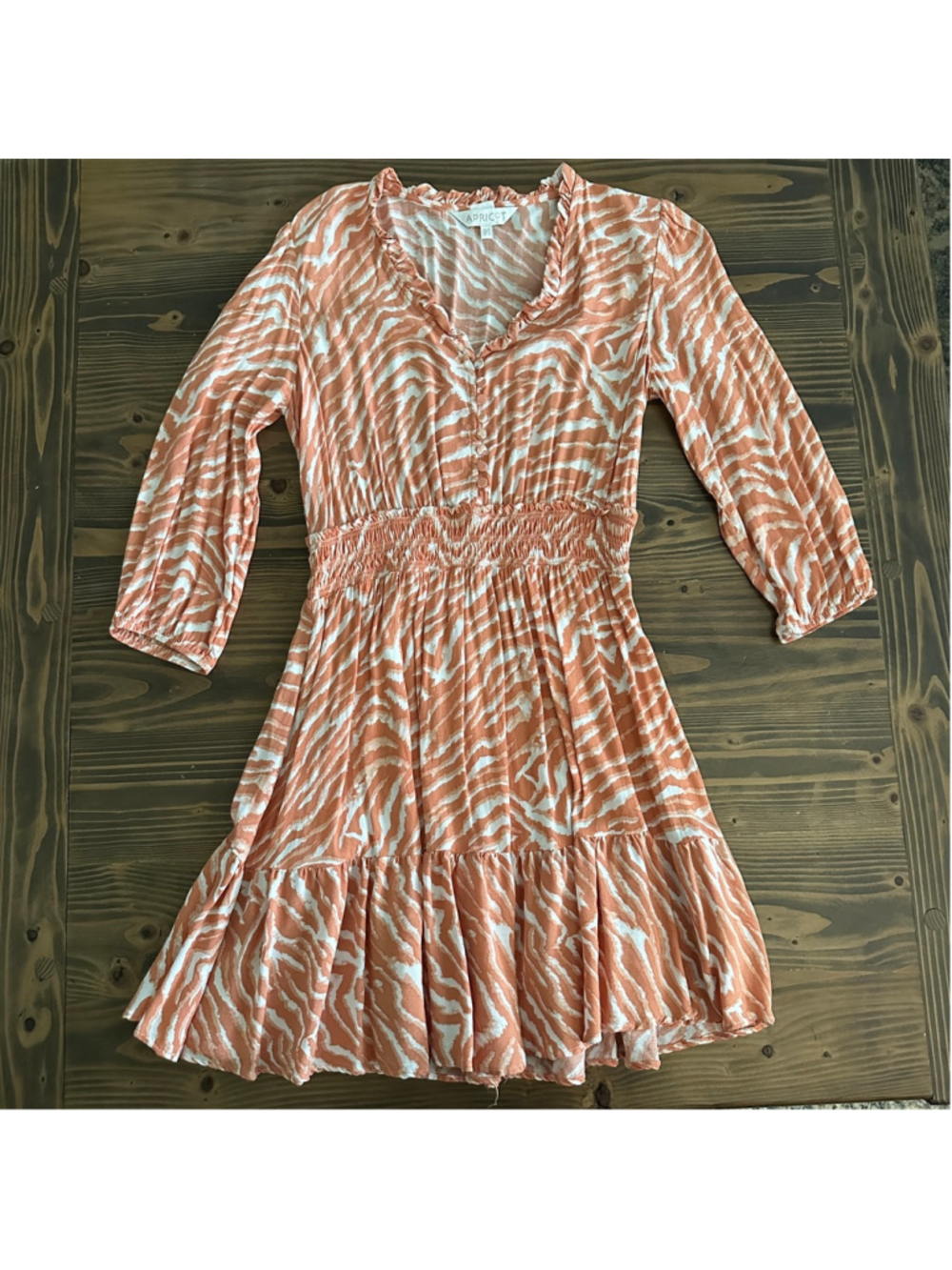 Apricot Orange Zebra Print Dress Women's S Ruffle Tiered Viscose